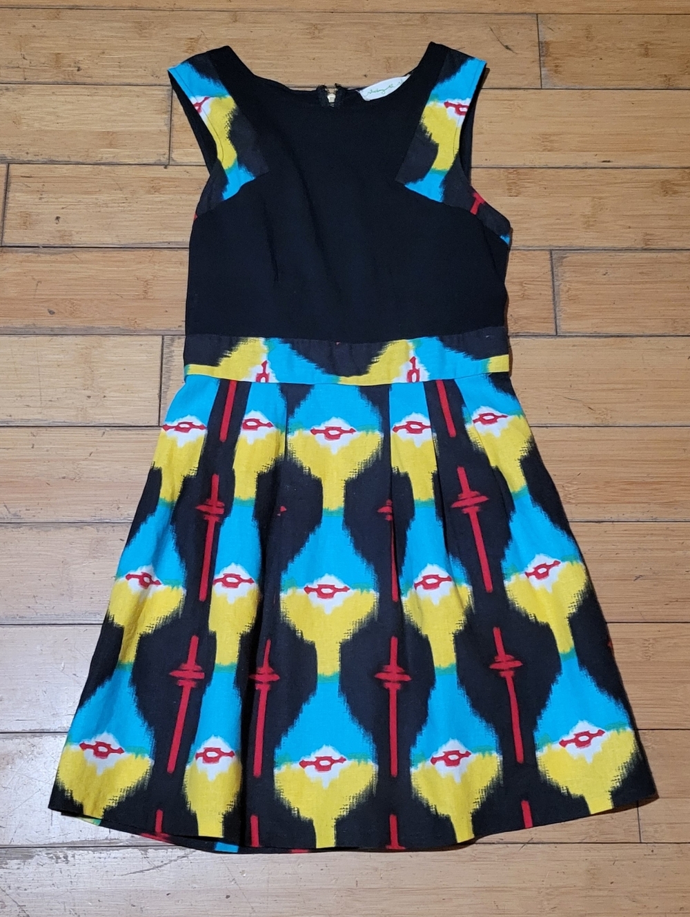 Anthropologie Dress Ikat/Aztec Sz 0 LINEN BLEND Black blue STARING AT STARS - Picture 1 of 3